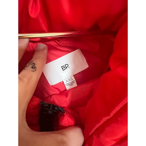 BP Jacket Womens XXS Red Full Front Zip Puffer High Neck Poinsettia Coat - Picture 6 of 6